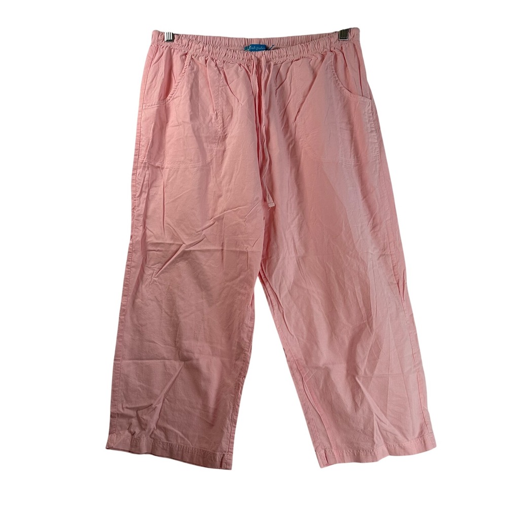 Fresh Produce Pink Cotton Cropped Pants XL Elastic Drawstring Waist Relaxed Fit